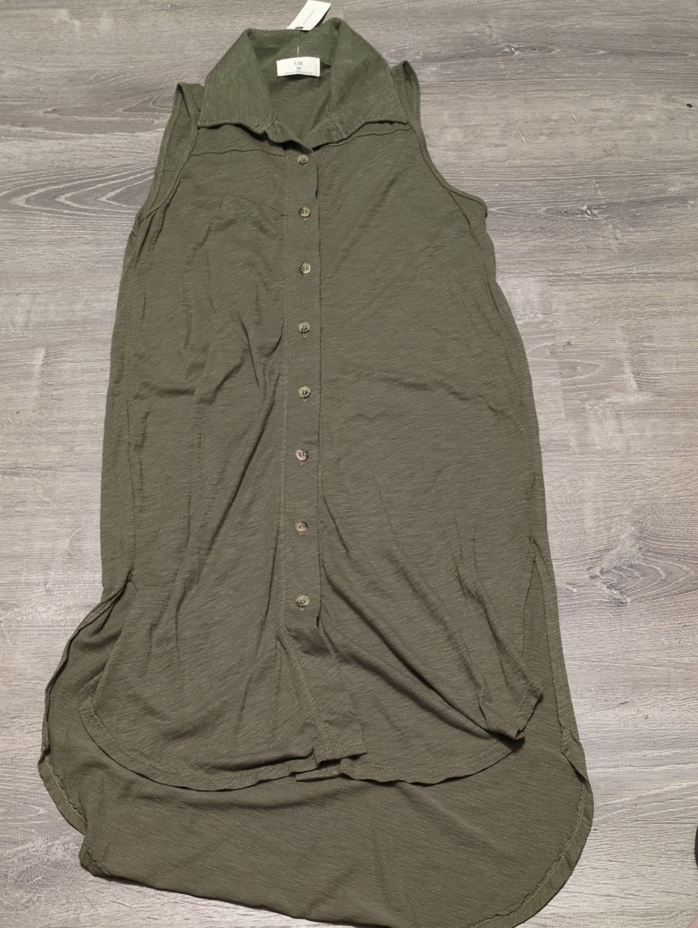 Anthropologie T.La Gambier Shirt Dress High Low Moss Green Size XXS